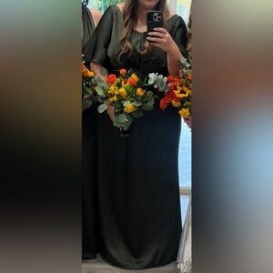 Revelry Gwen Maternity Bridesmaid Dress, Deep Olive Satin